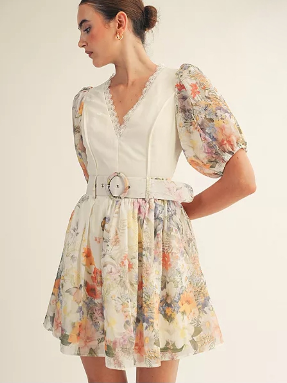 NWT Arose Studio Floral Garden Border Print Anthropologie Belted Mini Dress L